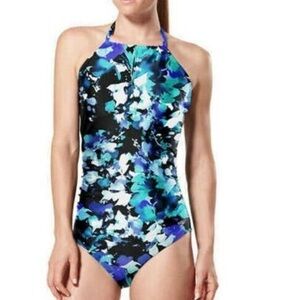 Speedo High Neck Multicolor Keyhole Halter Swimsuit Size Med NWT #2479